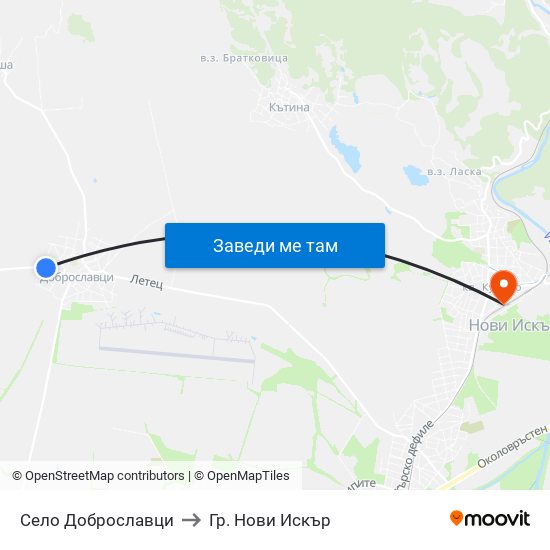 Село Доброславци to Гр. Нови Искър map