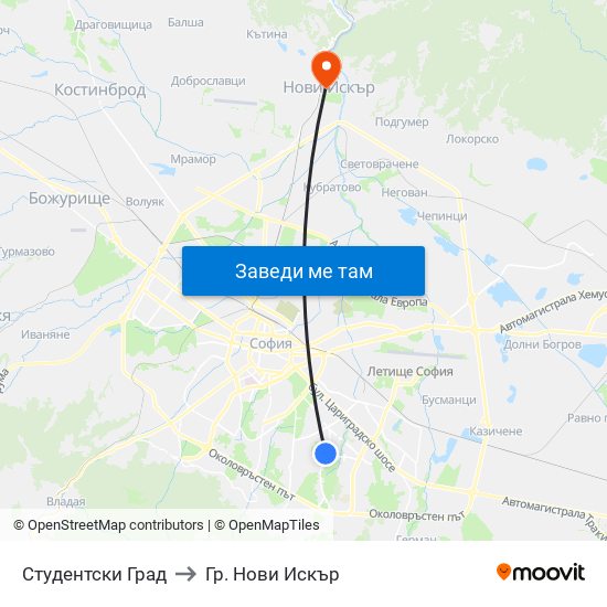 Студентски Град to Гр. Нови Искър map