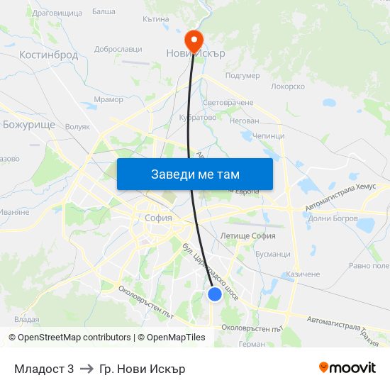 Младост 3 to Гр. Нови Искър map