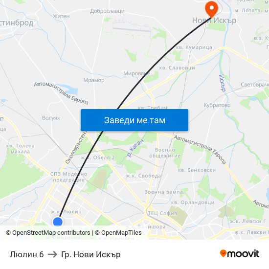 Люлин 6 to Гр. Нови Искър map