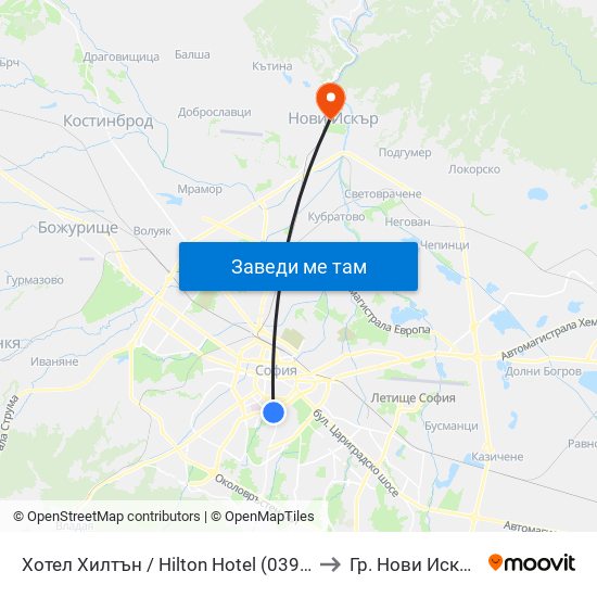 Хотел Хилтън / Hilton Hotel (0397) to Гр. Нови Искър map