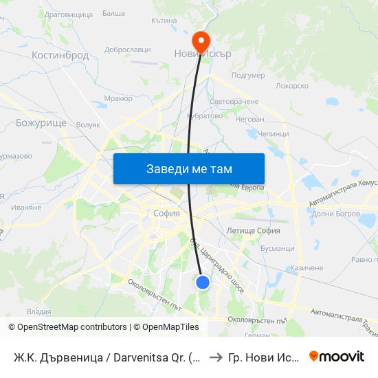 Ж.К. Дървеница / Darvenitsa Qr. (1015) to Гр. Нови Искър map
