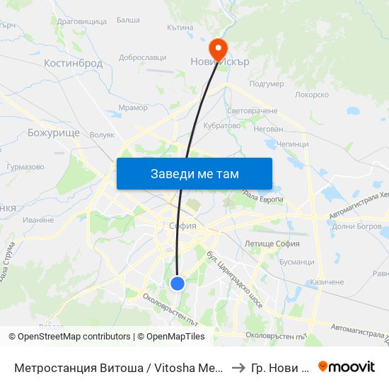 Метростанция Витоша / Vitosha Metro Station (2654) to Гр. Нови Искър map
