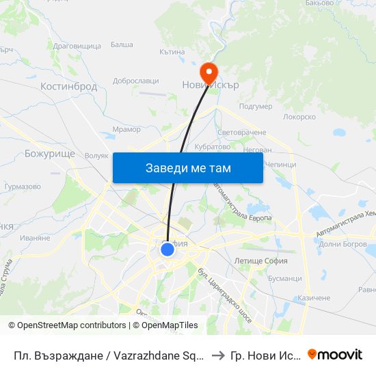 Пл. Възраждане / Vazrazhdane Sq. (1269) to Гр. Нови Искър map