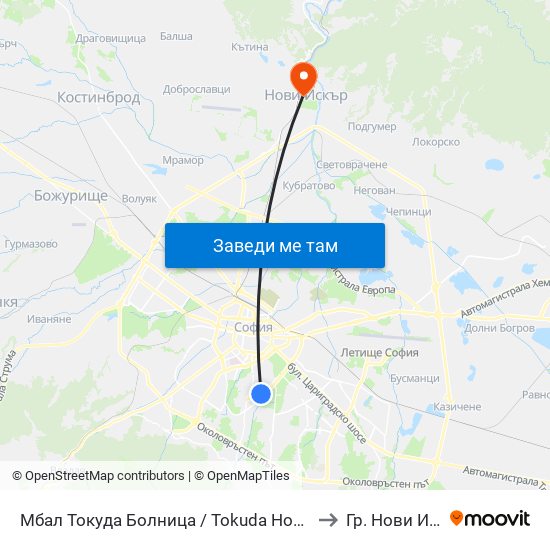 Мбал Токуда Болница / Tokuda Hospital (0206) to Гр. Нови Искър map