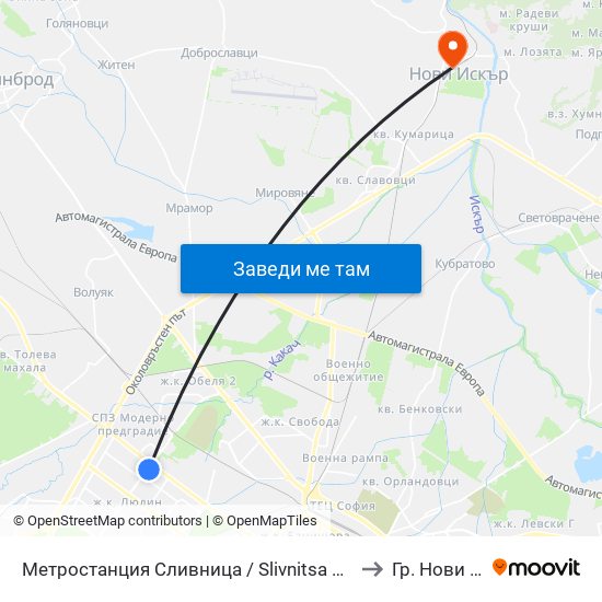 Метростанция Сливница / Slivnitsa Metro Station (1063) to Гр. Нови Искър map