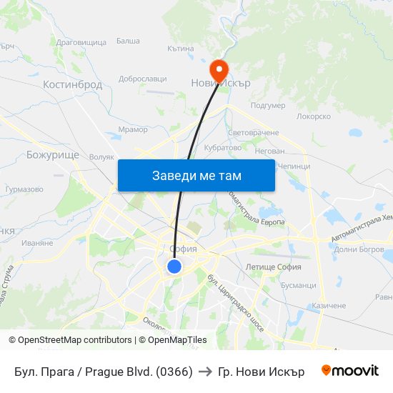 Бул. Прага / Prague Blvd. (0366) to Гр. Нови Искър map