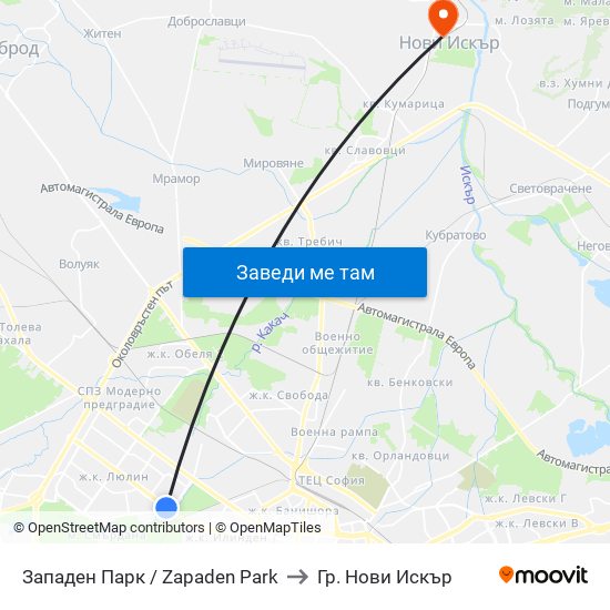 Западен Парк / Zapaden Park to Гр. Нови Искър map