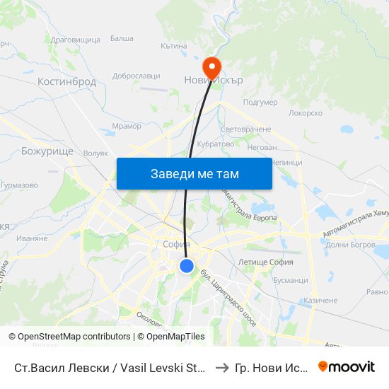 Ст.Васил Левски / Vasil Levski Stadium to Гр. Нови Искър map