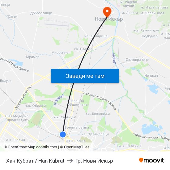 Хан Кубрат / Han Kubrat to Гр. Нови Искър map