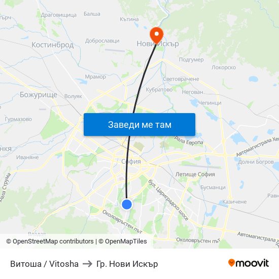 Витоша / Vitosha to Гр. Нови Искър map