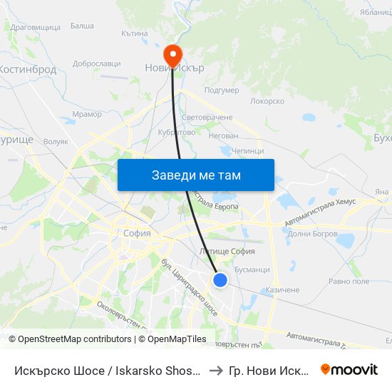 Искърско Шосе / Iskarsko Shosse to Гр. Нови Искър map