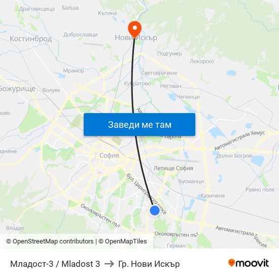 Младост-3 / Mladost 3 to Гр. Нови Искър map