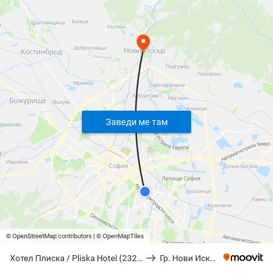 Хотел Плиска / Pliska Hotel (2327) to Гр. Нови Искър map