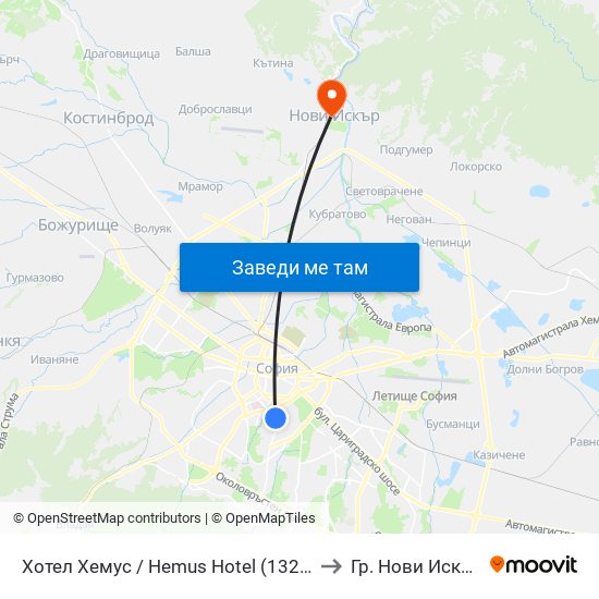 Хотел Хемус / Hemus Hotel (1325) to Гр. Нови Искър map