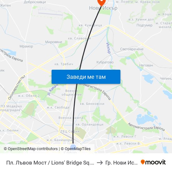 Пл. Лъвов Мост / Lions' Bridge Sq. (1278) to Гр. Нови Искър map