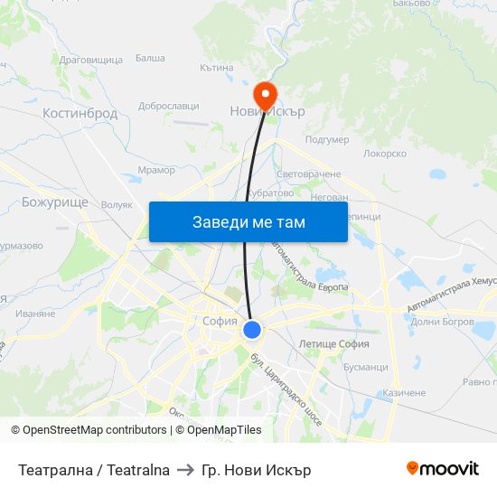 Театрална / Teatralna to Гр. Нови Искър map