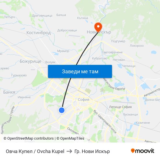 Овча Купел / Ovcha Kupel to Гр. Нови Искър map