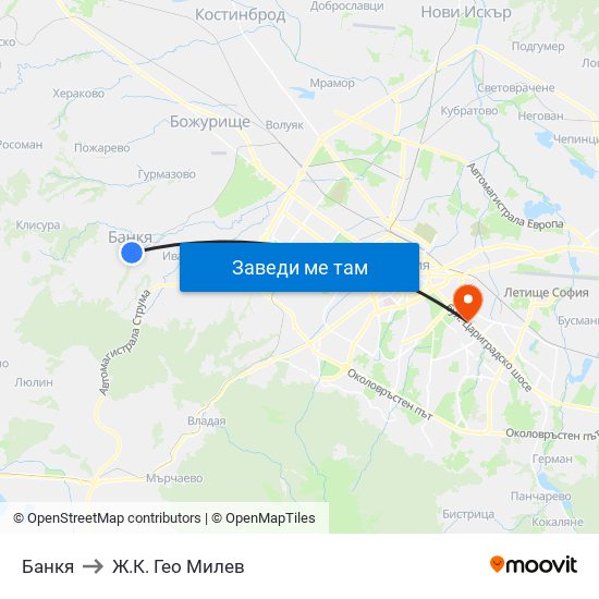 Банкя to Ж.К. Гео Милев map