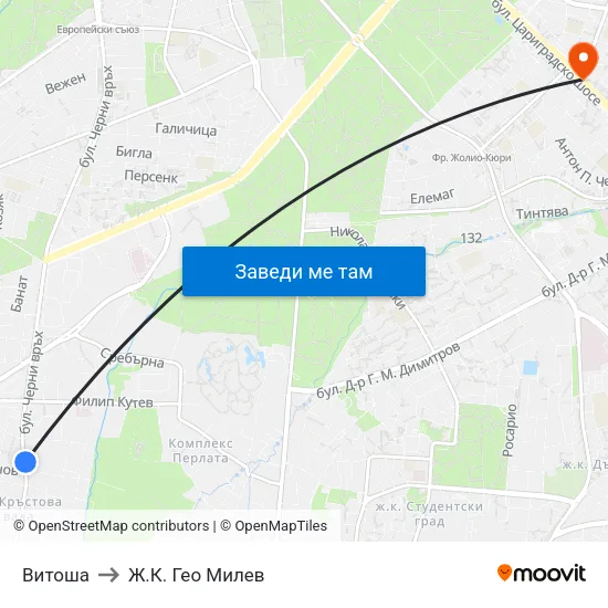 Витоша to Ж.К. Гео Милев map