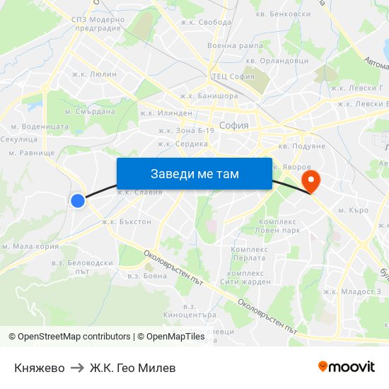 Княжево to Ж.К. Гео Милев map