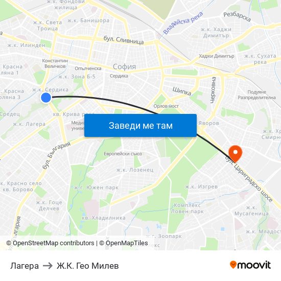 Лагера to Ж.К. Гео Милев map