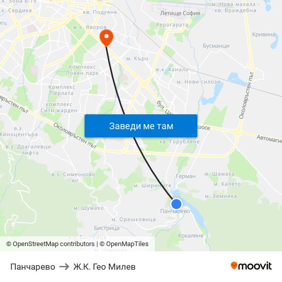 Панчарево to Ж.К. Гео Милев map