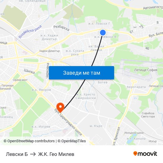 Левски Б to Ж.К. Гео Милев map