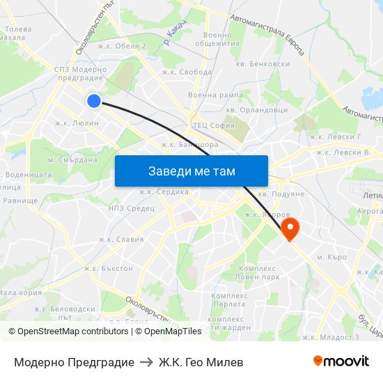 Модерно Предградие to Ж.К. Гео Милев map