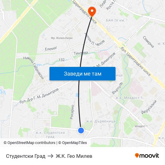 Студентски Град to Ж.К. Гео Милев map