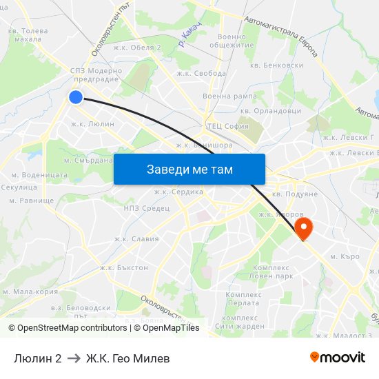 Люлин 2 to Ж.К. Гео Милев map
