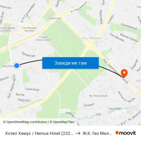 Ⓜ️ Хотел Хемус / Hemus Hotel (2329) to Ж.К. Гео Милев map