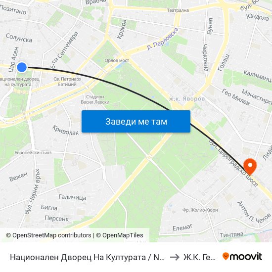 Национален Дворец На Културата / National Palace Of Culture (1136) to Ж.К. Гео Милев map