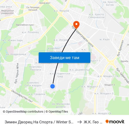 Зимен Дворец На Спорта / Winter Sports Palace (0742) to Ж.К. Гео Милев map