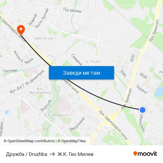 Дружба / Druzhba to Ж.К. Гео Милев map