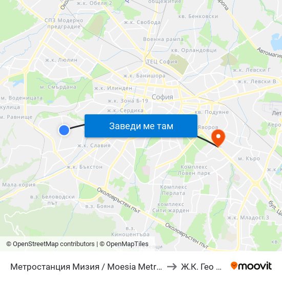 Метростанция Мизия / Moesia Metro Station (6089) to Ж.К. Гео Милев map