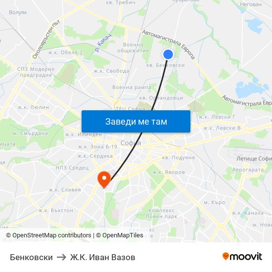 Бенковски to Ж.К. Иван Вазов map
