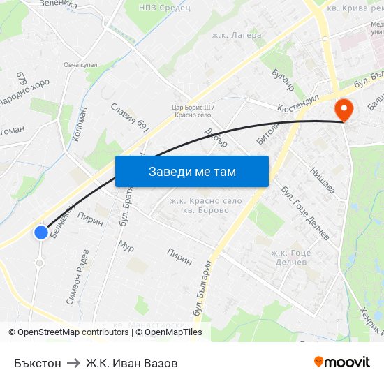 Бъкстон to Ж.К. Иван Вазов map
