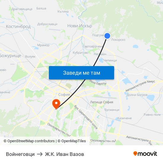 Войнеговци to Ж.К. Иван Вазов map