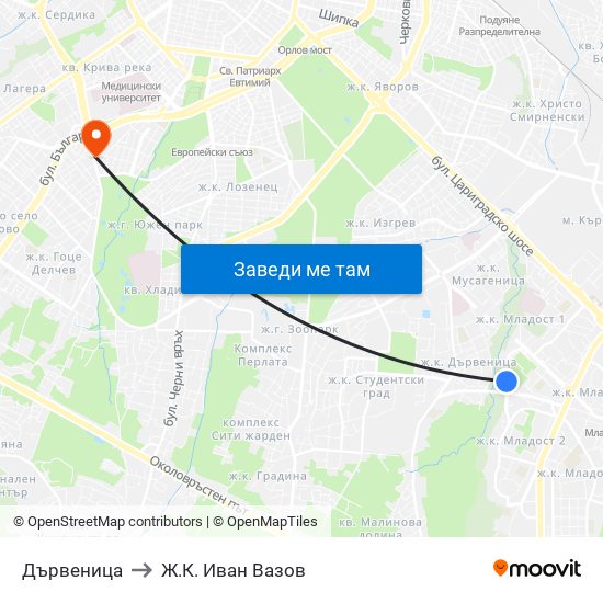 Дървеница to Ж.К. Иван Вазов map