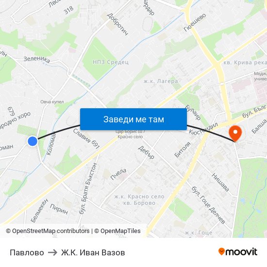 Павлово to Ж.К. Иван Вазов map