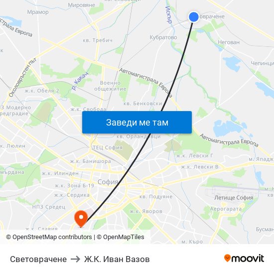 Световрачене to Ж.К. Иван Вазов map