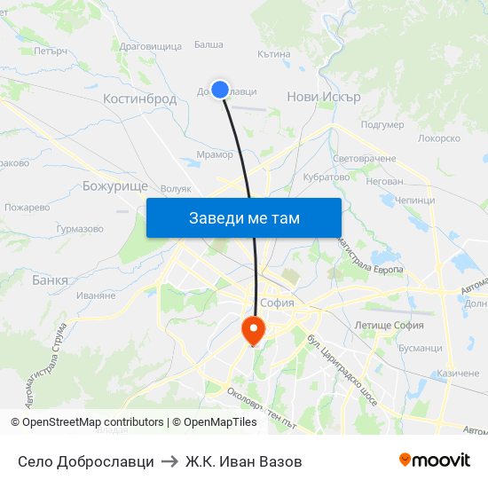 Село Доброславци to Ж.К. Иван Вазов map