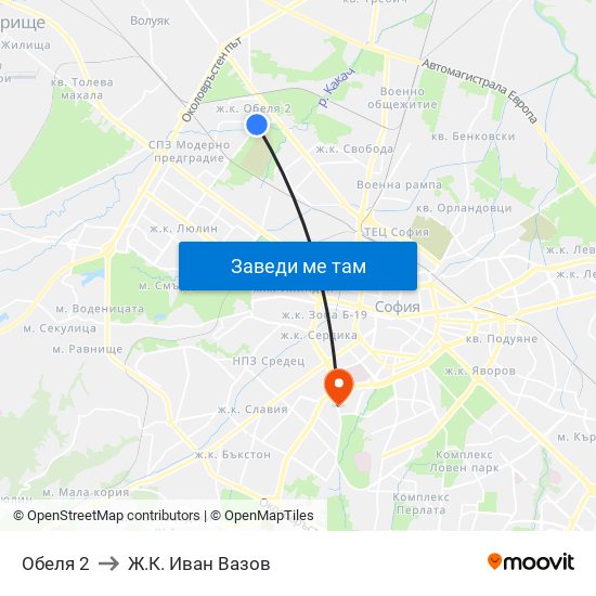 Обеля 2 to Ж.К. Иван Вазов map