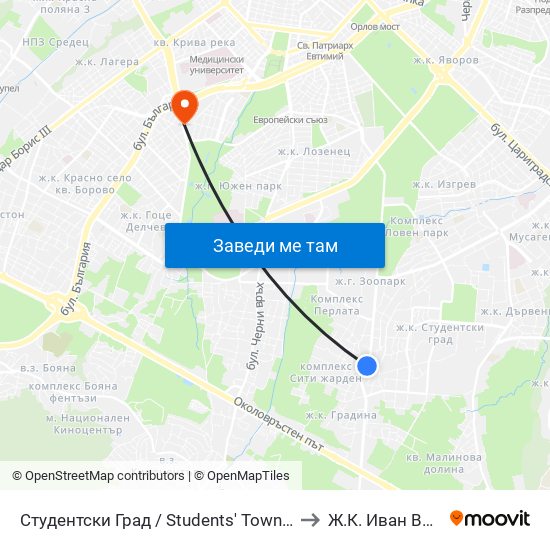 Студентски Град / Students' Town (2382) to Ж.К. Иван Вазов map