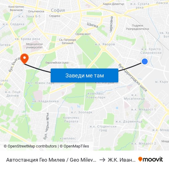 Автостанция Гео Милев / Geo Milev Bus Station (0052) to Ж.К. Иван Вазов map