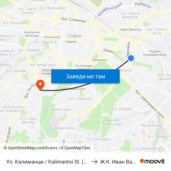 Ул. Калиманци / Kalimantsi St. (1975) to Ж.К. Иван Вазов map