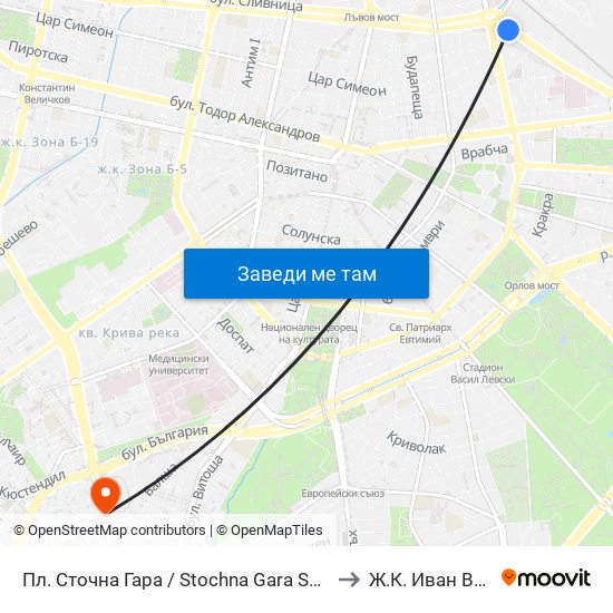 Пл. Сточна Гара / Stochna Gara Sq. (1316) to Ж.К. Иван Вазов map