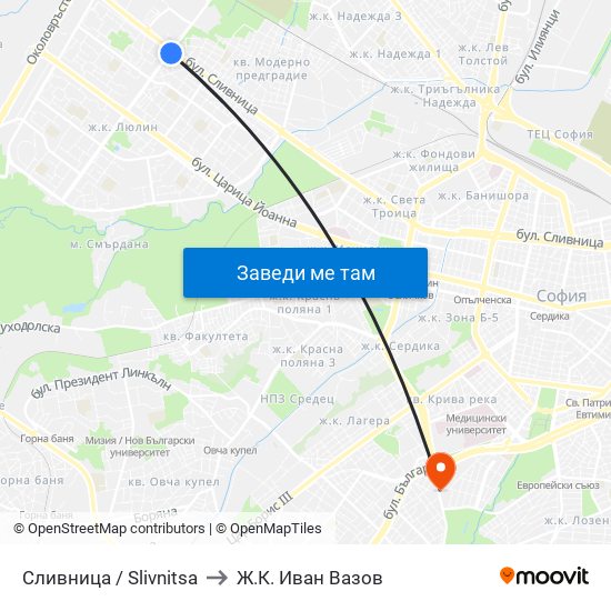 Сливница / Slivnitsa to Ж.К. Иван Вазов map