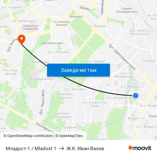 Младост-1 / Mladost 1 to Ж.К. Иван Вазов map